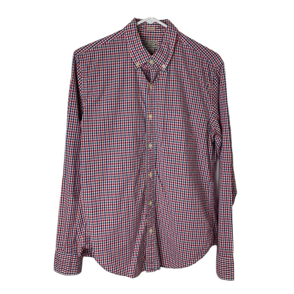 Tailored by J. Crew Slim Fit Casual Button Down Shirt Men's Med Red Blue Plaid